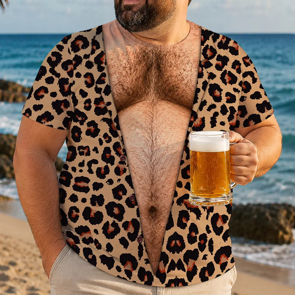 Top Market,Humorous,Gift For Men,Beach,Gift For Yourself,Summer,Icon - Leopard Pattern Funny Realistic Hairy Man Body - Personalized Full Print T Shirt