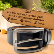 Gift For Husband,Gift For Men,Gift For Father - Let Our Love Hold Up Your Heart - Personalized Engraved Leather Belt
