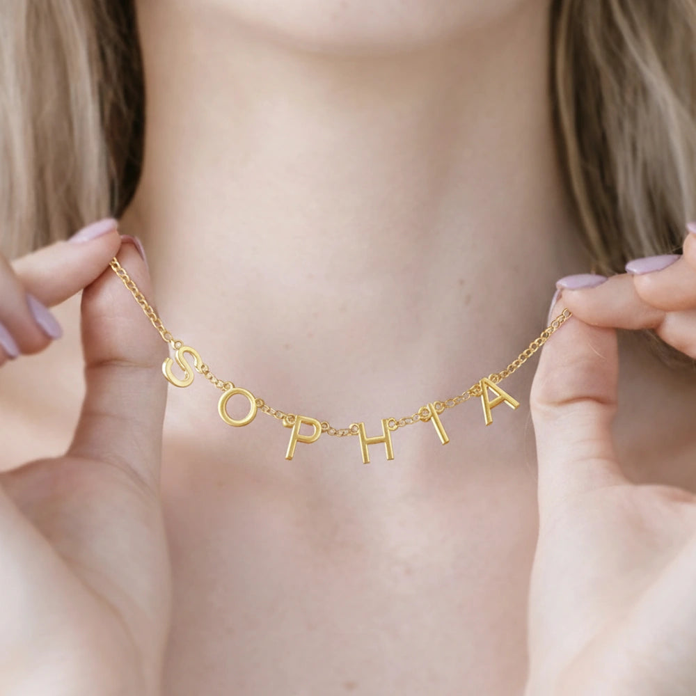 Gift For Yourself, Happy - Letter Charms Made In The Name - Personalized Letter Necklace