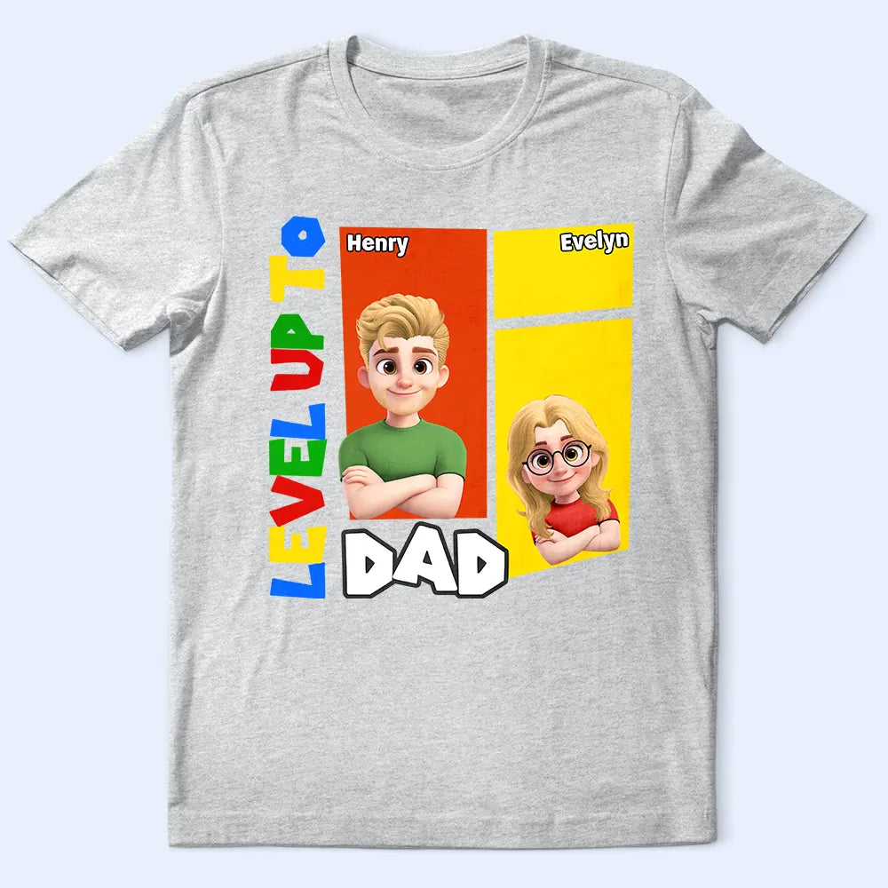 Gift For Father,Non-Eng,Vector,Adorable - Level Up To Dad Of Two Basic Color Arcade Theme - Personalized T Shirt
