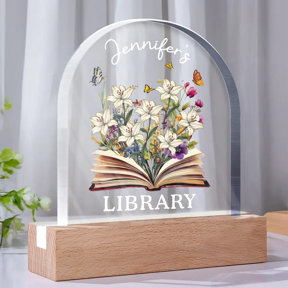 Reading,Gift For Yourself - Library With Birth Month Flower And Book - Personalized Custom Shaped LED Light