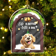 Christmas, Dog Dad, Dog Mom, Dog Lovers, Dog Couple, Happy - Life Is Better With A Dog - Personalized Custom Shaped Acrylic Ornament
