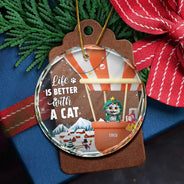 Pet Lovers, Pet Mom, Pet Dad, Pet Couple, Christmas, Happy - Life Is Better With A Dog Cat - Personalized Circle Glass Ornament