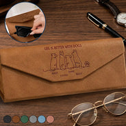 Gift For Men,Gift For Father,Gift For Grandpa,Gift For Husband,Pet Lovers,Dog Lovers,Dog Mom,Dog Dad,Non-Eng,Icon,Playful - Life Is Better With Dogs For Dog Father Mother - Personalized Leather Glasses Case