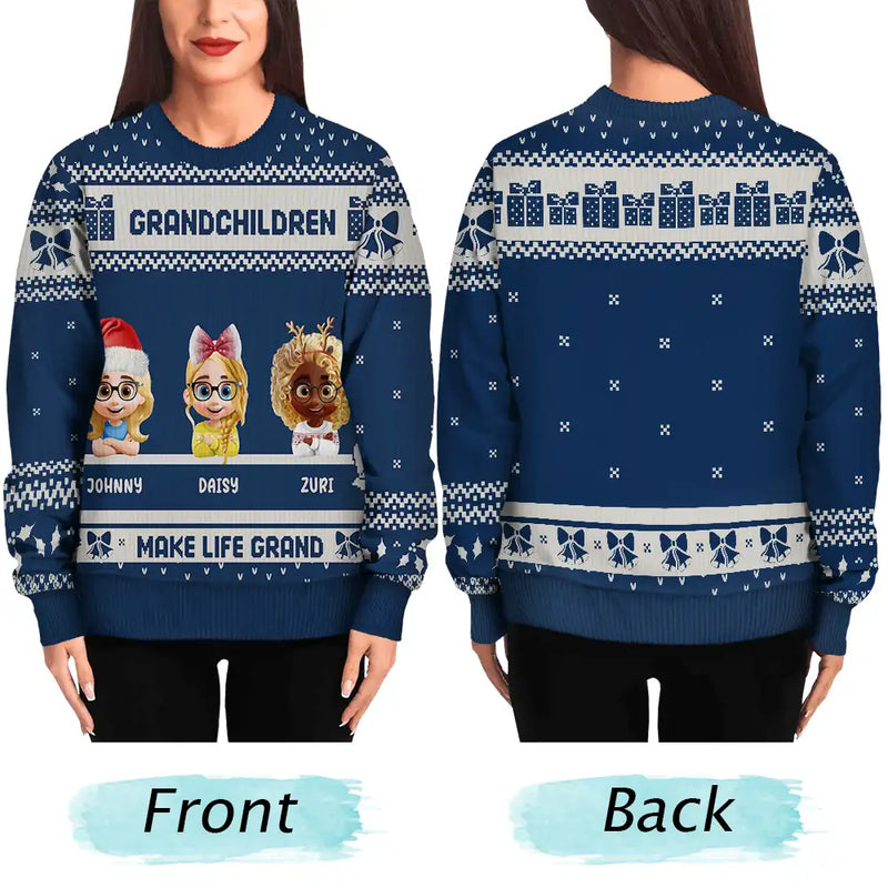 Christmas, Gift For Grandparents, Grandma - Grandkids, Grandpa - Grandkids - Life Is Grand With Grandkids - Personalized Unisex Ugly Sweater