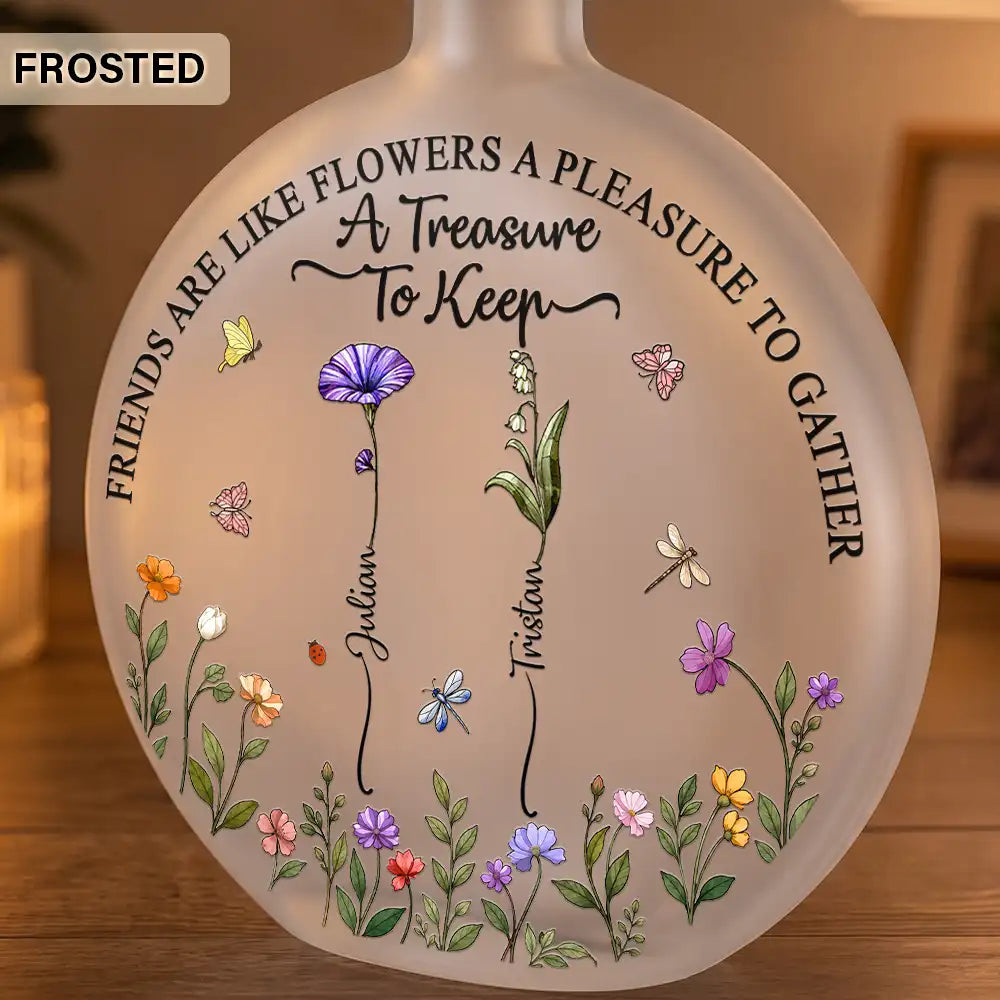Afro Besties, Christmas, Gift For Bestie, Icon, Sentimental - Lifelong Best Friend - Personalized Birth Month Flower Round Flat Bottle Light