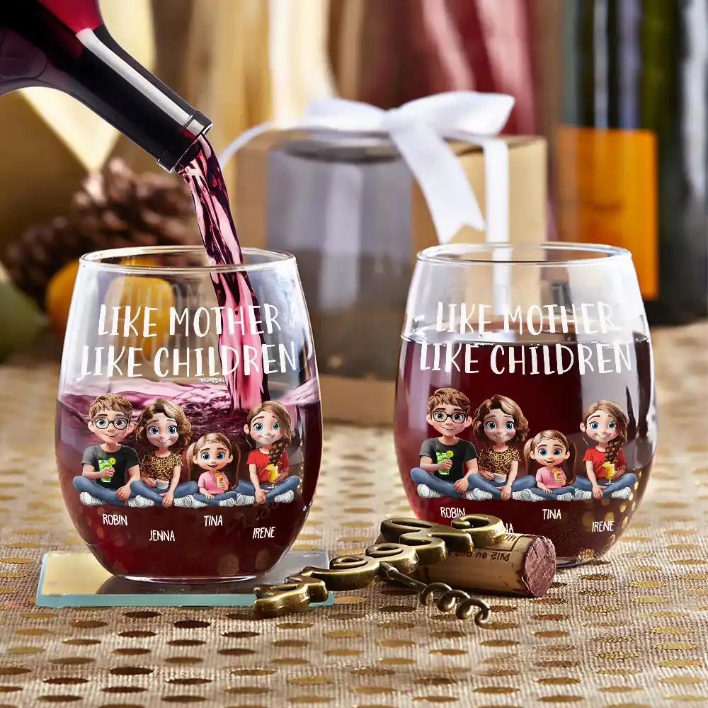 Gift For Mother,Mom,Children - Like Mother Like Daughter 3D Effect - Personalized Stemless Wine Glass