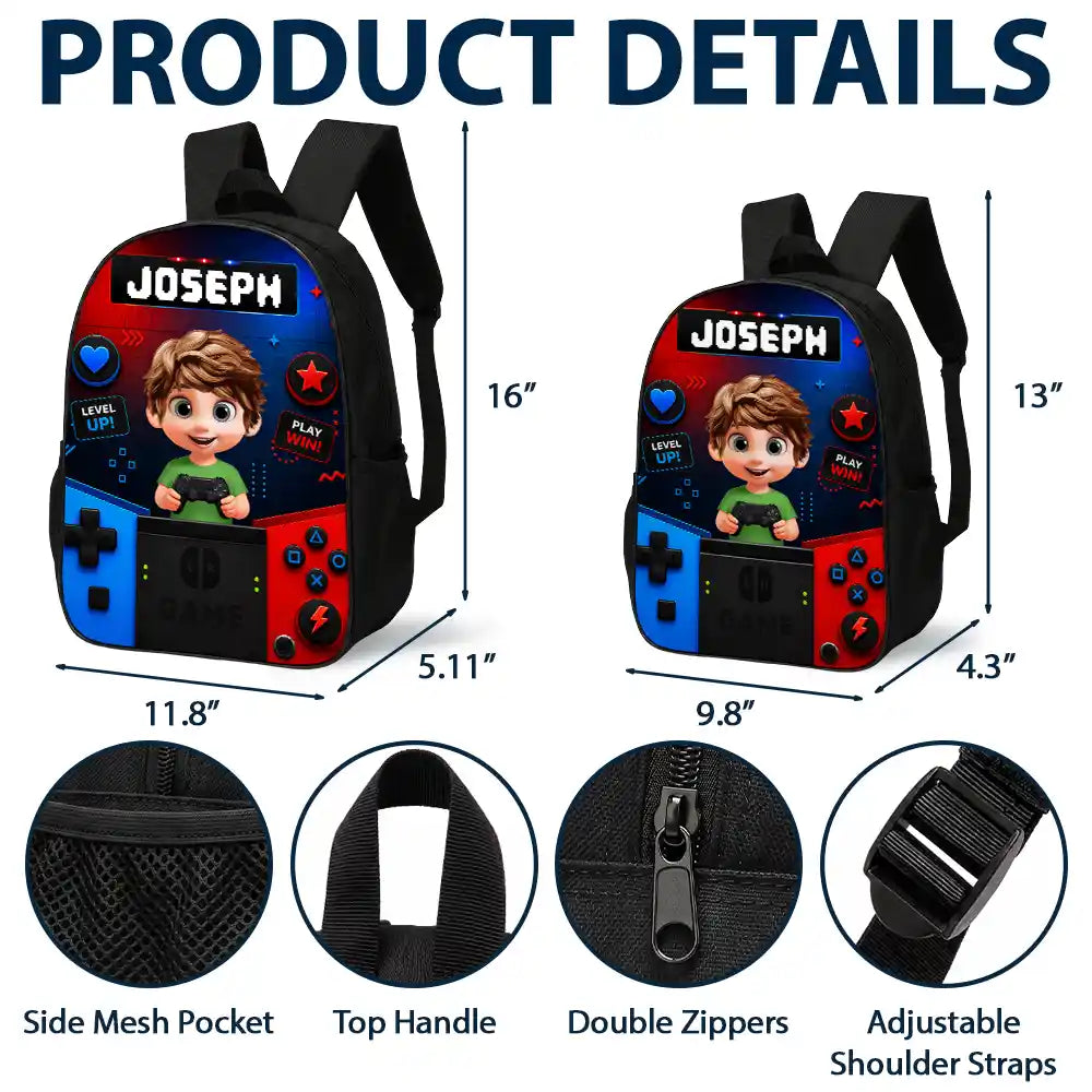 Adorable, Back To School, Gaming, Gift For Kids, Vector - Little Boy Girl Playing Game - Personalized Kids Backpack