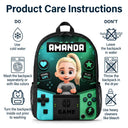 Adorable, Back To School, Gaming, Gift For Kids, Vector - Little Boy Girl Playing Game - Personalized Kids Backpack