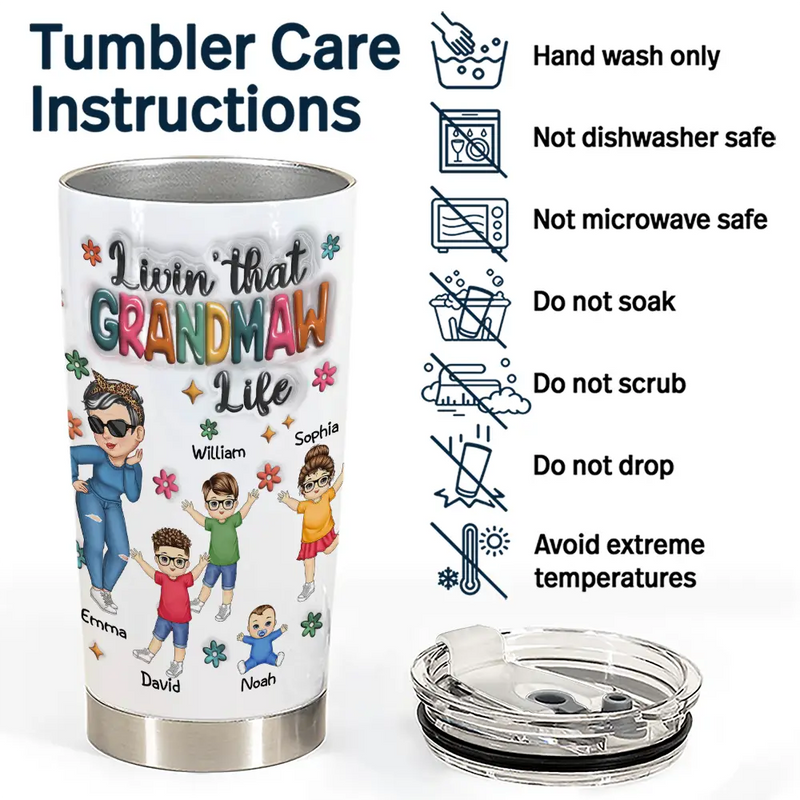 Gift For Grandma,Love,Gift For Mother - Living That Grandma Life - 3D Inflated Effect Printed Tumbler, Personalized Tumbler
