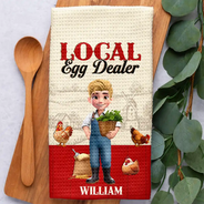 Farm,Outdoor Decor,Chicken,Pet Lovers,Humorous,Vector - Local Egg Dealer Chicken Farrm - Personalized Kitchen Towel