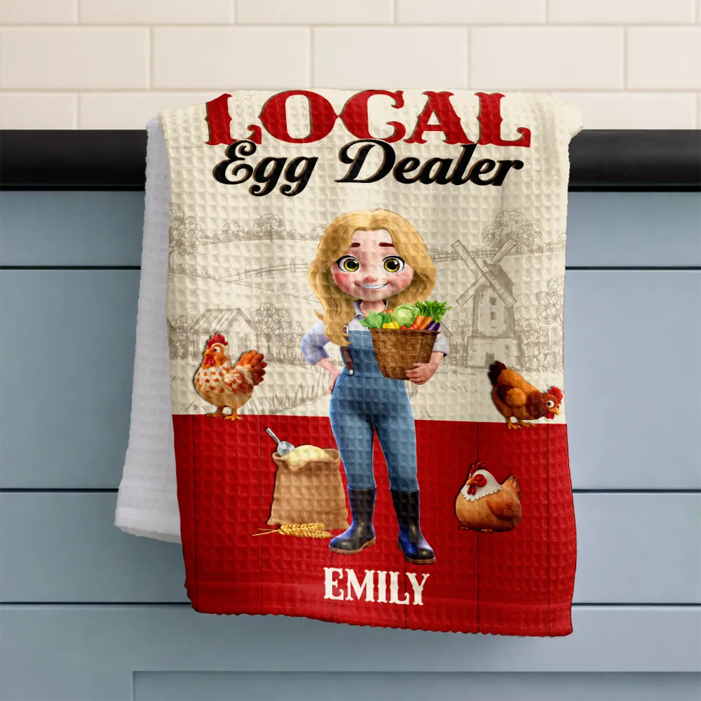 Farm,Outdoor Decor,Chicken,Pet Lovers,Humorous,Vector - Local Egg Dealer Chicken Farrm - Personalized Kitchen Towel