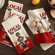Farm,Outdoor Decor,Chicken,Pet Lovers,Humorous,Vector - Local Egg Dealer Chicken Farrm - Personalized Kitchen Towel