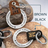 Gift For Yourself,Gift For Father,Gift For Mother,Gift For Brothers,Gift For Sisters,Gift For Son,Gift For Daughter,Family,Long Distance,Happy - Location Coordinates Always Come Home - Personalized Leather Coordinates Keychain