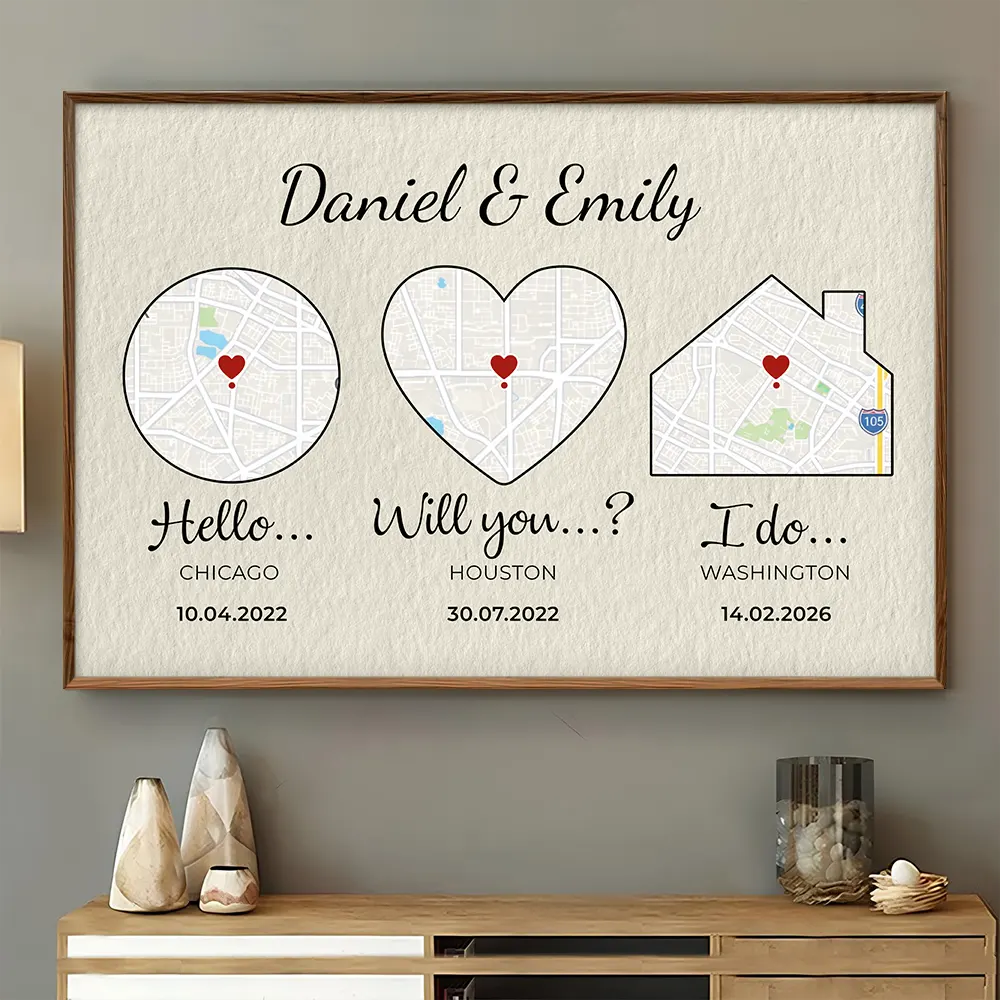 Family,Gift For Father,Gift For Mother,Love,Gift For Grandma,Gift For Grandpa - Location Map Our Love Story - Personalized Poster