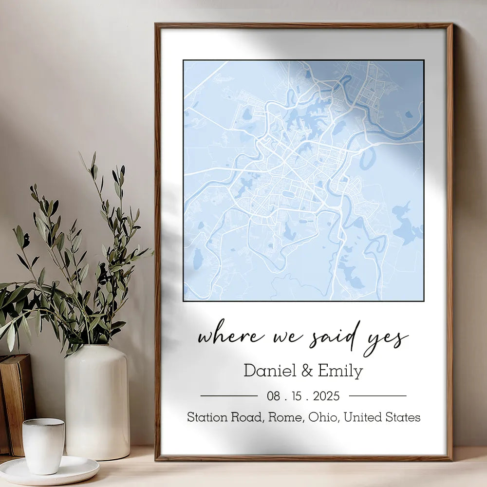 Wedding Anniversary,Gift For Couples,Gift For Husband,Gift For Wife,Happy - Location Map Wedding, Anniversary Gift For Couple, Where It All Began - Personalized Poster