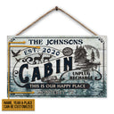 Log Cabin This Is Our Happy Place Custom Wood Rectangle Sign