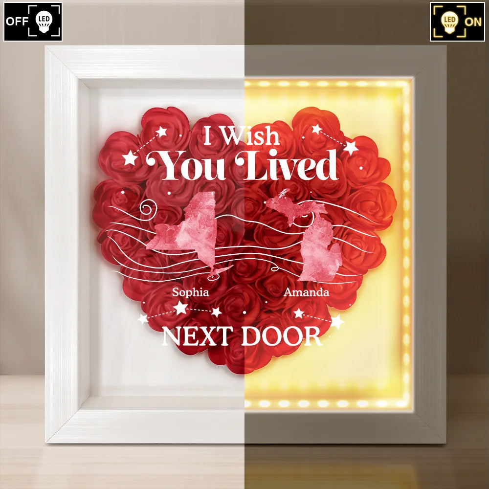 Long Distance,Gift For Mother,Mom,Children - Long Distance State The Miles Don't Matte - Personalized LED Light Flower Shadow Box