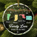 Christmas,Long Distance,Cozy,Family,Icon - Long Distance Family Love Knows No Distance Crystal Effect - Personalized Glass Ornament
