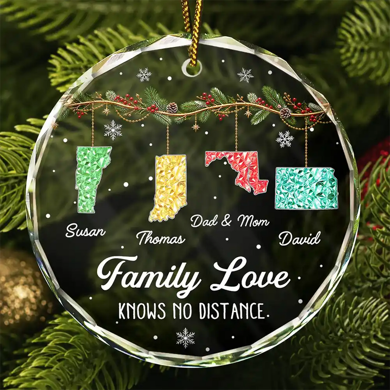 Christmas,Long Distance,Cozy,Family,Icon - Long Distance Family Love Knows No Distance Crystal Effect - Personalized Glass Ornament