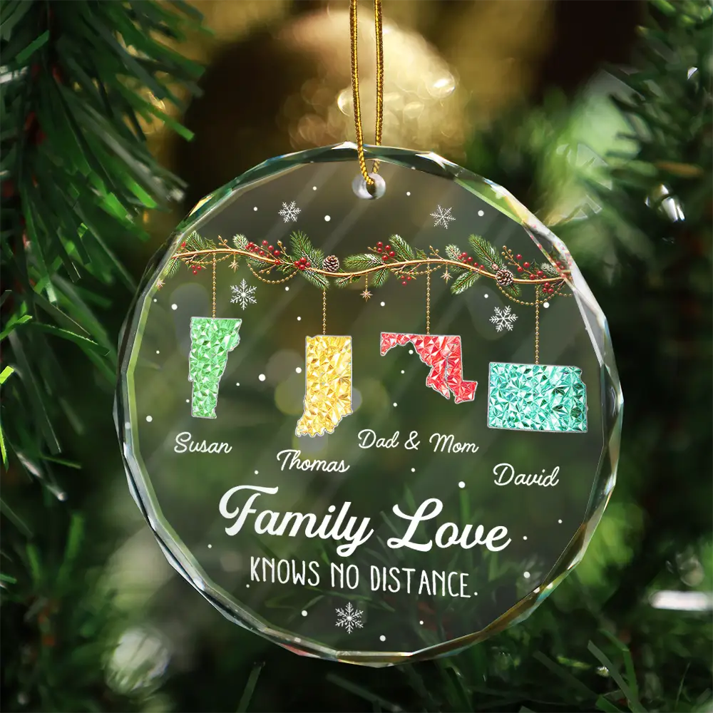 Christmas,Long Distance,Cozy,Family,Icon - Long Distance Family Love Knows No Distance Crystal Effect - Personalized Glass Ornament