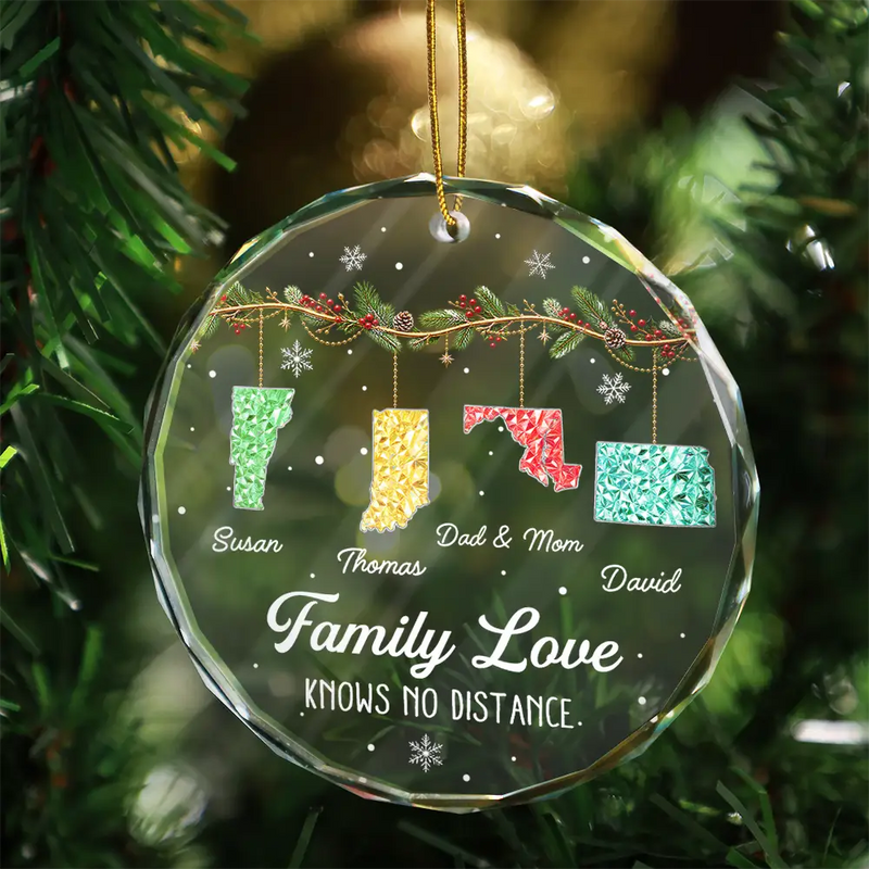 Christmas,Long Distance,Cozy,Family,Icon - Long Distance Family Love Knows No Distance Crystal Effect - Personalized Glass Ornament
