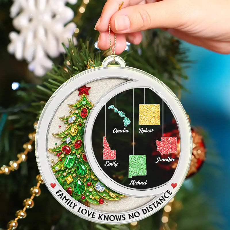 Top Market,Christmas,Long Distance,Cozy,Family,Icon - Long Distance Family Love Knows No Distance Crystal Effect - Personalized Custom Shaped Acrylic Ornament