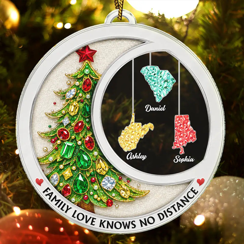 Top Market,Christmas,Long Distance,Cozy,Family,Icon - Long Distance Family Love Knows No Distance Crystal Effect - Personalized Custom Shaped Acrylic Ornament