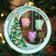 Top Market,Sentimental,Christmas,Long Distance,Family,Icon - Long Distance Family Love Knows No Distance Sea Glass Effect - Personalized Custom Shaped Acrylic Ornament