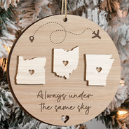 Christmas,Long Distance,Family,Happy - Long Distance Relationship Always Under The Same Sky - Personalized 2-Layered Wooden Ornament