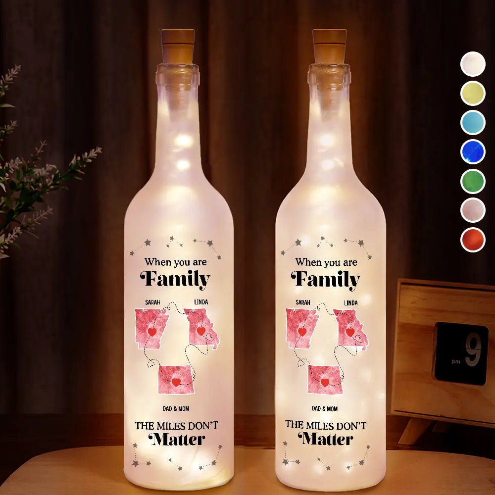Christmas,Long Distance,Cozy,Family,Icon - Long Distance When You Are Family The Miles Do Not Matter - Personalized Bottle Light