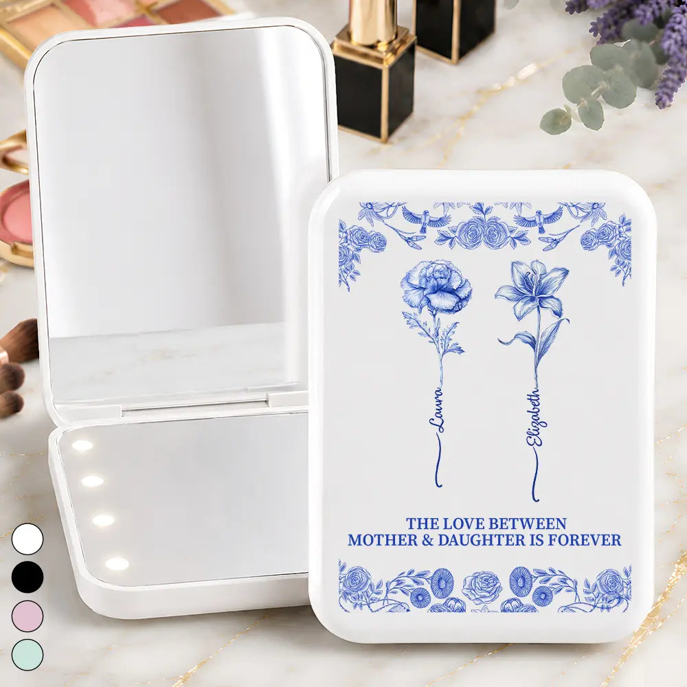 Gift For Mother, Gift For Daughter, Mom - Daughter (Adult), Gift For Children, Sentimental, Icon - Love Between Mother Daughter Birth Flower Toile - Personalized LED Compact Mirror