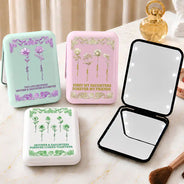 Gift For Mother, Gift For Daughter, Mom - Daughter (Adult), Gift For Children, Sentimental, Icon - Love Between Mother Daughter Birth Flower Toile - Personalized LED Compact Mirror
