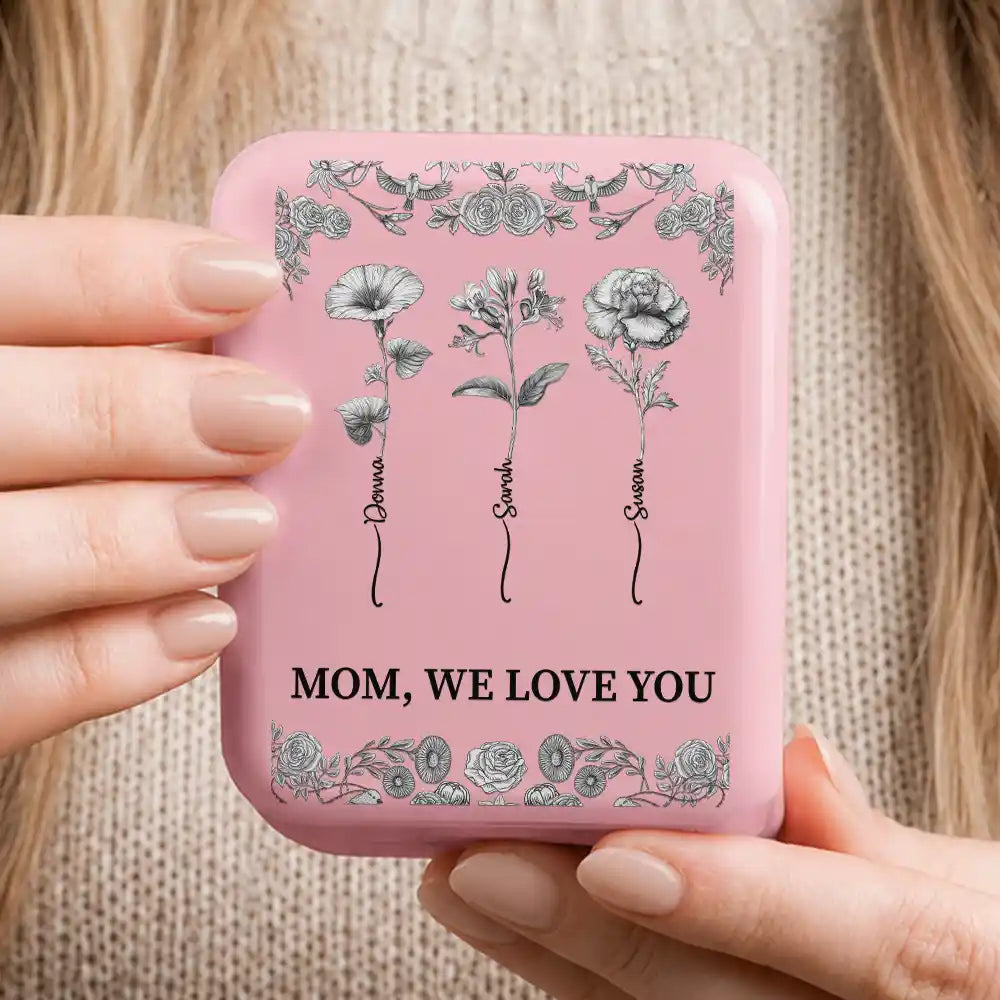 Gift For Mother, Gift For Daughter, Mom - Daughter (Adult), Gift For Children, Sentimental, Icon - Love Between Mother Daughter Birth Flower Toile - Personalized LED Compact Mirror