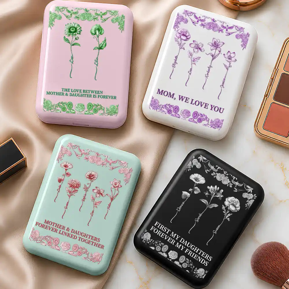 Gift For Mother, Gift For Daughter, Mom - Daughter (Adult), Gift For Children, Sentimental, Icon - Love Between Mother Daughter Birth Flower Toile - Personalized LED Compact Mirror