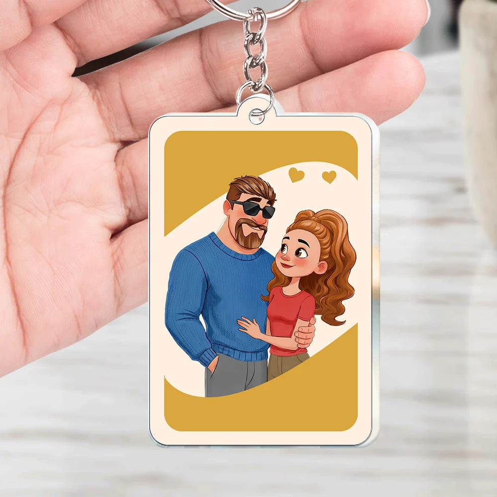 Gift For Couples,Gift For Wife,Gift For Girlfriend,Funny,Gift For Husband - Love You More Reverse Card Animate Couple - Personalized Acrylic Keychain