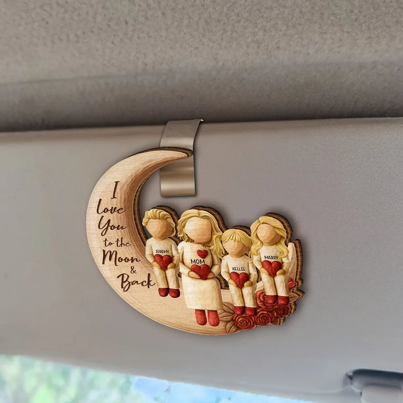 Gift For Grandma,Grandma - Grandkids,Family,Happy - Love You To The Moon & Back - Personalized Custom Shaped Car Visor Clip