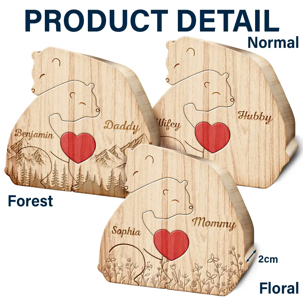Love Bear Family - Gift For Mother, Father, Family - Personalized Custom Shaped Wooden Puzzle