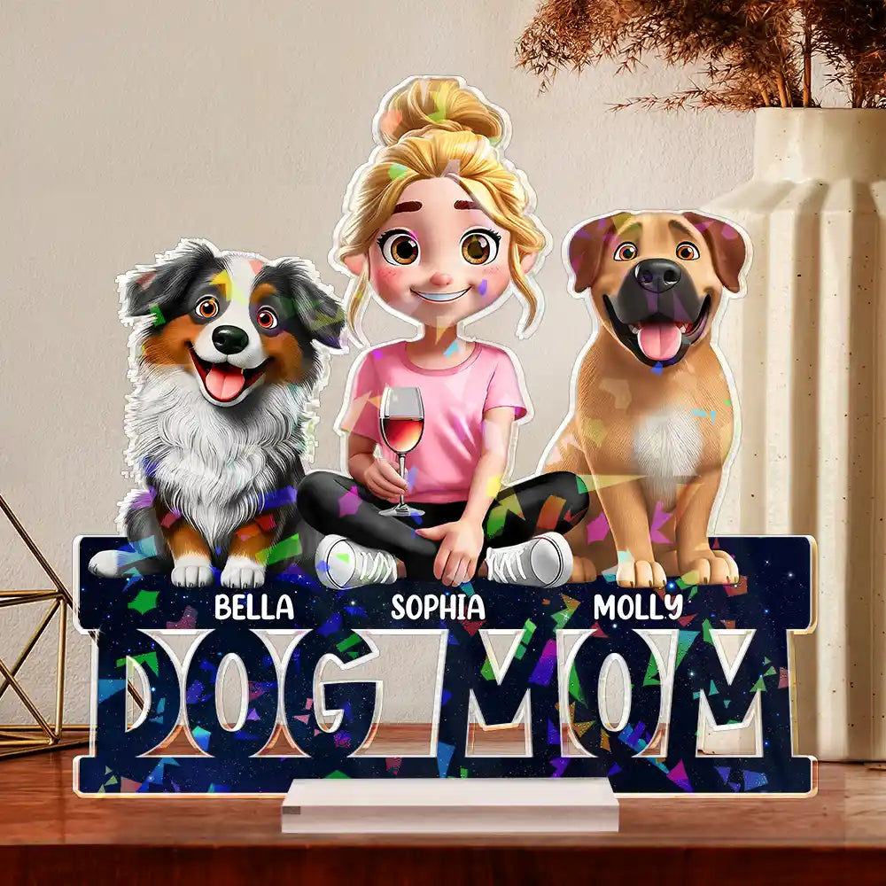 Lovely Dog Mom Dog Dad 3D Effect Print - Personalized Holographic Acrylic Plaque