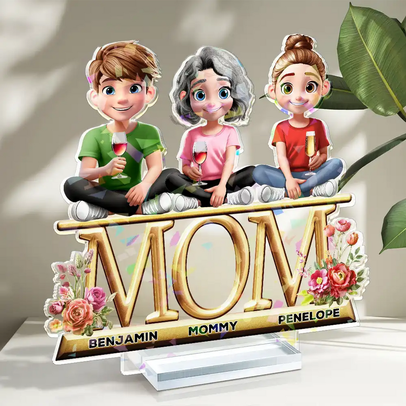 Gift For Mother, Mom - Children, Happy - Lovely Mom And Kids 3D Effect Print - Personalized Holographic Acrylic Plaque