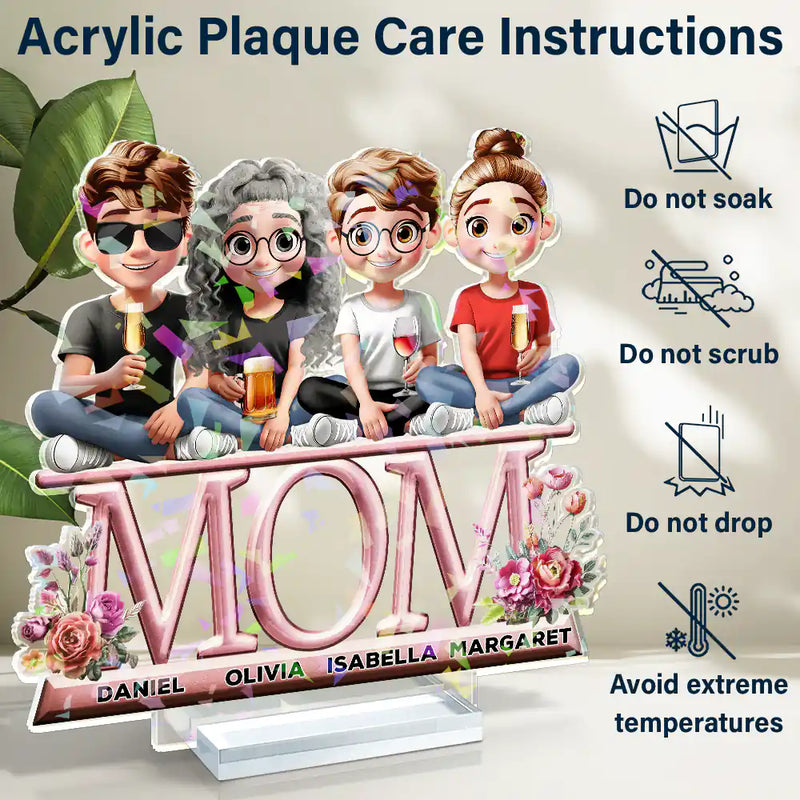 Gift For Mother, Mom - Children, Happy - Lovely Mom And Kids 3D Effect Print - Personalized Holographic Acrylic Plaque
