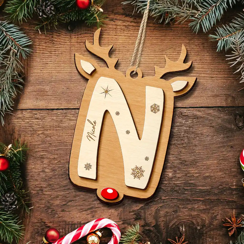 Christmas, Family, Gift For Kids, Happy - Lovely Monogram Keepsake For Family - Personalized 2-Layered Wooden Ornament