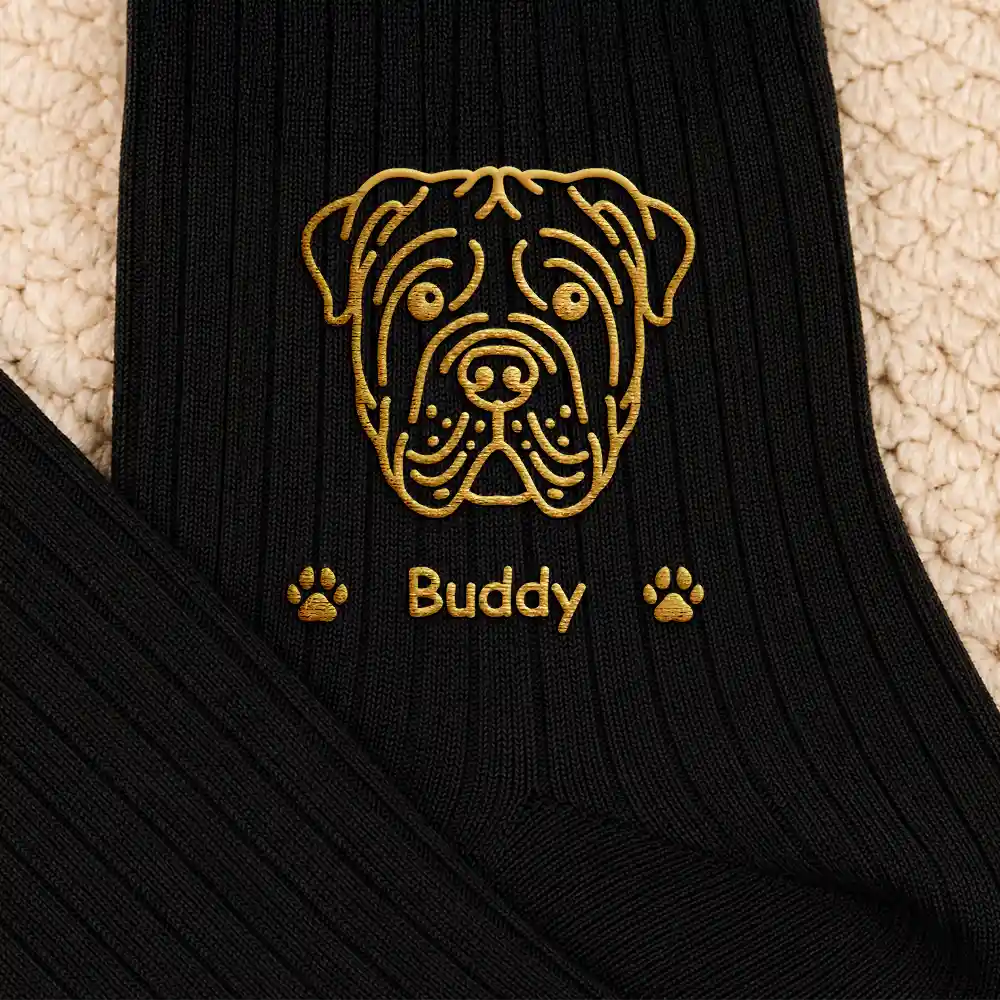 Dog Lovers, Pet Lovers, Adorable, Icon - Lovely Pet Face And Name - Personalized Embroidered Socks