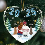 Love,Gift For Couples,Gift For Husband,Gift For Wife,Christmas,Pet Couple,Pet Lovers,Dog Lovers,Cat Lovers - Loving Couple Dog Cat - Personalized Heart Shaped Glass Ornament
