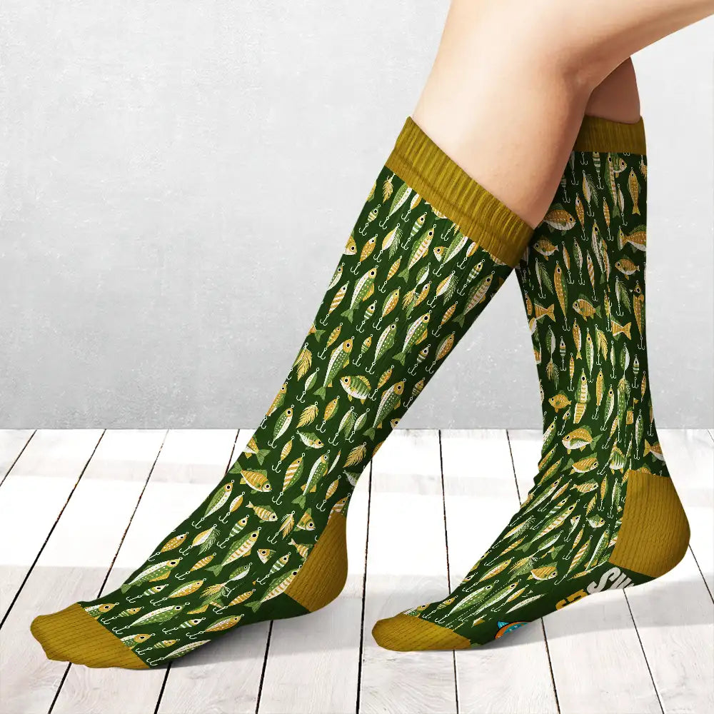 Top Market, Christmas, Gift For Men, Fishing, Gift For Yourself, Icon, Happy - Lucky Fishing Socks Fk Off I'm Fishing Gift For Fisherman - Personalized Socks