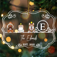 Pet Lovers,Happy,Christmas - Monogram Family Name Dog Cat Pet Christmas - Personalized Medallion Acrylic Ornament