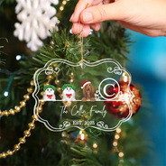 Pet Lovers,Happy,Christmas - Monogram Family Name Dog Cat Pet Christmas - Personalized Medallion Acrylic Ornament