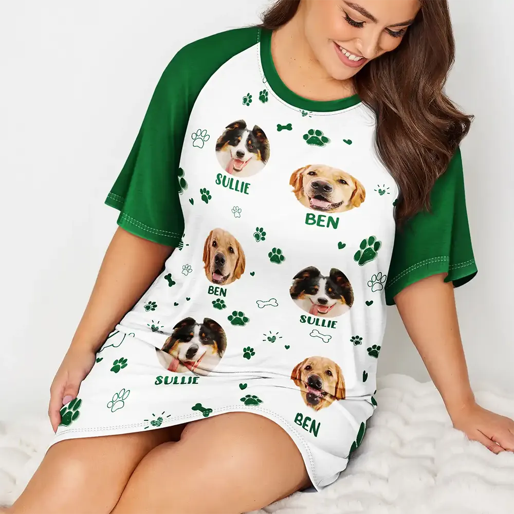 Pet Mom,Custom Photo,Happy - Custom Photo Paw Prints In My Heart Pet Mom Dad Dog Cat Lover - Personalized Women's Sleep Tee