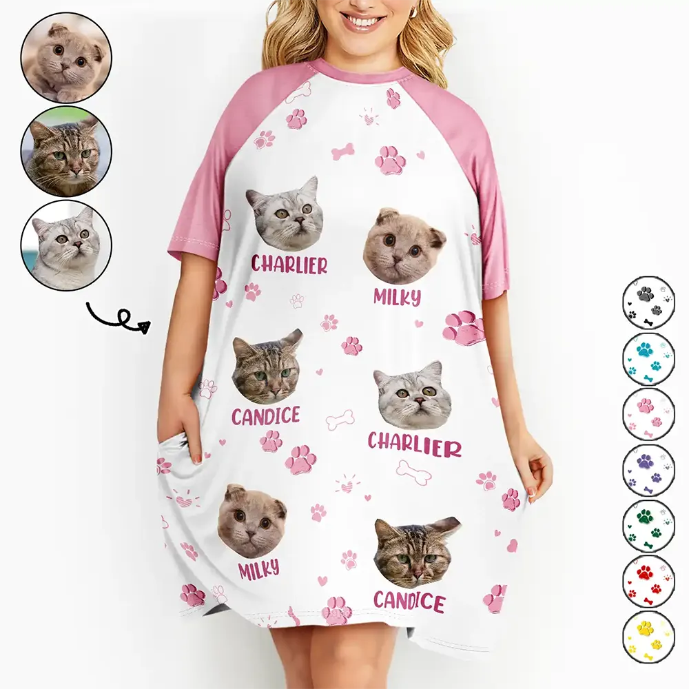 Custom Photo Paw Prints In My Heart Pet Mom Dad Dog Cat Lover - Personalized Women's Sleep Tee