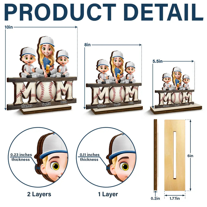 Baseball Mom We Love You - Personalized Custom Shaped 2-Layered Wooden Plaque